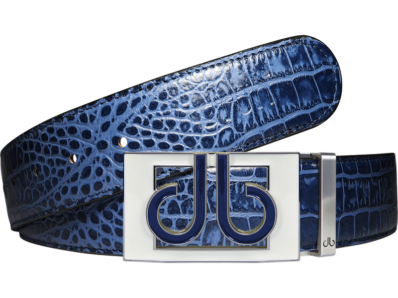 White & Blue Colour Thru Buckle with Blue Crocodile Patterned Leather Belt