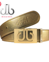 Gold Plain Textured Leather Belt with Gold Thru Buckle