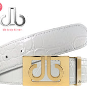 White Crocodile Textured Leather Belt with Gold Thru Classic Buckle