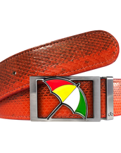 Red Snakeskin Patterned Leather Belt with Arnold Palmer Umbrella Buckle