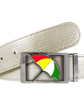 White Snakeskin Patterned Leather Belt with Arnold Palmer Umbrella Buckle