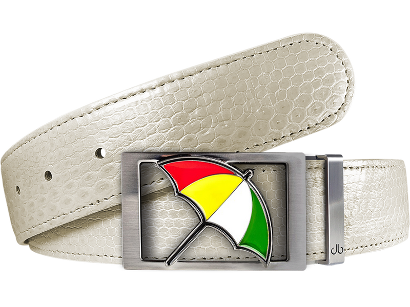 White Snakeskin Patterned Leather Belt with Arnold Palmer Umbrella Buckle