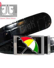 Black Crocodile Patterned Leather Belt with Arnold Palmer Umbrella Buckle