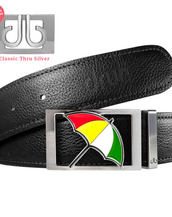 Black Full Grain Patterned Leather Belt with Arnold Palmer Umbrella Buckle