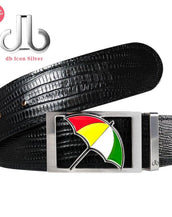 Black Lizard Patterned Leather Belt with Arnold Palmer Umbrella Buckle