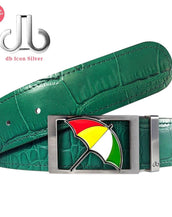 Green Crocodile Patterned Leather Belt with Arnold Palmer Umbrella Buckle