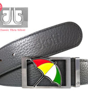 Grey Full Grain Patterned Leather Belt with Arnold Palmer Umbrella Buckle