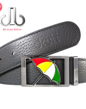 Grey Full Grain Patterned Leather Belt with Arnold Palmer Umbrella Buckle