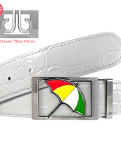 White Crocodile Patterned Leather Belt with Arnold Palmer Umbrella Buckle