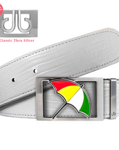 White Lizard Patterned Leather Belt with Arnold Palmer Umbrella Buckle