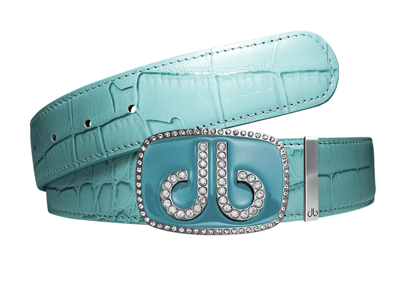 Aqua Crocodile Leather Belt with Diamante Aqua Buckle