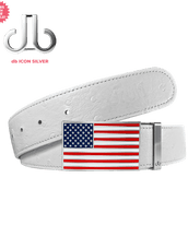 White Ostrich Leather Belt with USA Flag Buckle