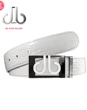 White Crocodile Textured Leather Belt with Buckle