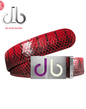 Red Snakeskin Leather Belt with Purple/White Two Toned Buckle