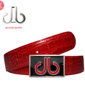 Red Crocodile Leather Belt with Double Infill Black/Red Buckle