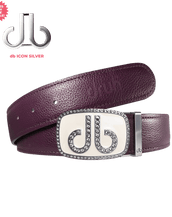 Purple Full Grain Leather Belt with White Diamante Buckle
