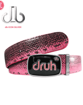 Pink Snakeskin Leather Belt with Black/Pink Druh Buckle