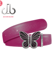 Pink Full Grain Leather Belt with Black/Purple Butterfly Buckle