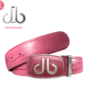 Pink Crocodile Leather Belt with Pink Big Buckle