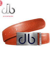 Orange Full Grain Leather Belt with Dark Blue Infill Buckle