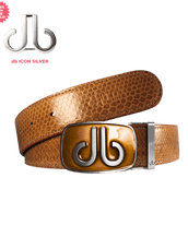 Dark Brown Snakeskin Leather Belt with Biscuit Tinted Buckle