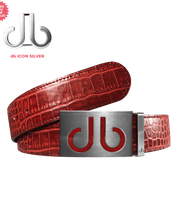 Burgundy Crocodile Leather Belt with Red Infill Buckle