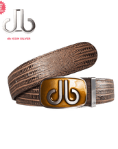 Brown Lizard Leather Belt with Biscuit Tinted Buckle