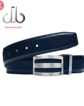 Blue Handmade Italian Leather with Silver Stripe Classic Buckle