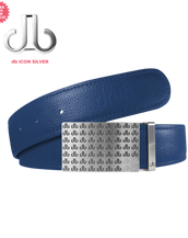 Blue Full Grain Leather Belt with White/Black db Repeat Buckle