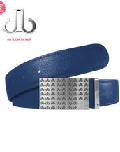Blue Full Grain Leather Belt with White/Black db Repeat Buckle