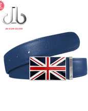 Blue Full Grain Leather Belt with Union Jack Flag Buckle