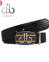 Black Stingray Leather Belt with Multi-color Striped Buckle