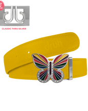 Yellow Full Grain Leather Belt with Rainbow Butterfly Buckle