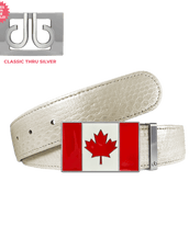 White Snakeskin Leather Belt with Canada Flag Buckle