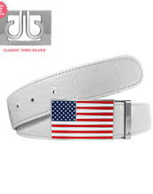 White Ostrich Leather Belt with USA Flag Buckle