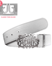 White Lizard Leather Belt with Druh Cutout Buckle