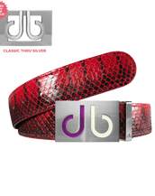 Red Snakeskin Leather Belt with Purple/White Two Toned Buckle