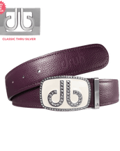 Purple Full Grain Leather Belt with White Diamante Buckle