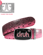 Pink Snakeskin Leather Belt with Black/Pink Druh Buckle