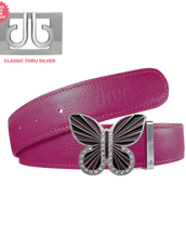 Pink Full Grain Leather Belt with Black/Purple Butterfly Buckle