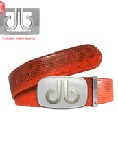 Orange Snakeskin Leather Belt with White Big Buckle Buckle