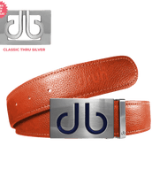 Orange Full Grain Leather Belt with Dark Blue Infill Buckle