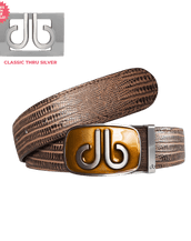 Brown Lizard Leather Belt with Biscuit Tinted Buckle