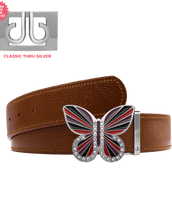 Brown Full Grain Leather Belt with Red/Black/Purple Butterfly Buckle