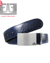 Blue Snakeskin Leather Belt with Silver Block Classic Buckle