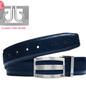 Blue Handmade Italian Leather with Silver Stripe Classic Buckle
