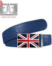 Blue Full Grain Leather Belt with Union Jack Flag Buckle