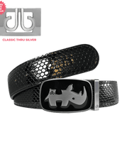 Black Textured Snakeskin Leather with Black Sophie Horn Buckle