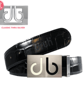 Black Crocodile Leather Belt with White/Black Two Toned Buckle