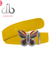 Yellow Full Grain Leather Belt with Rainbow Butterfly Buckle